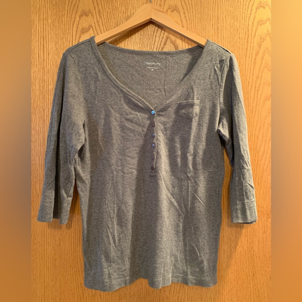 Grey 3/4” Sleeve Henley